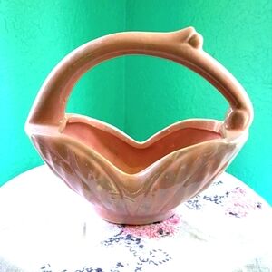 Vintage Gonder Pink Ceramic Planter Basket H 39 | 1940s Antique |Collectible
